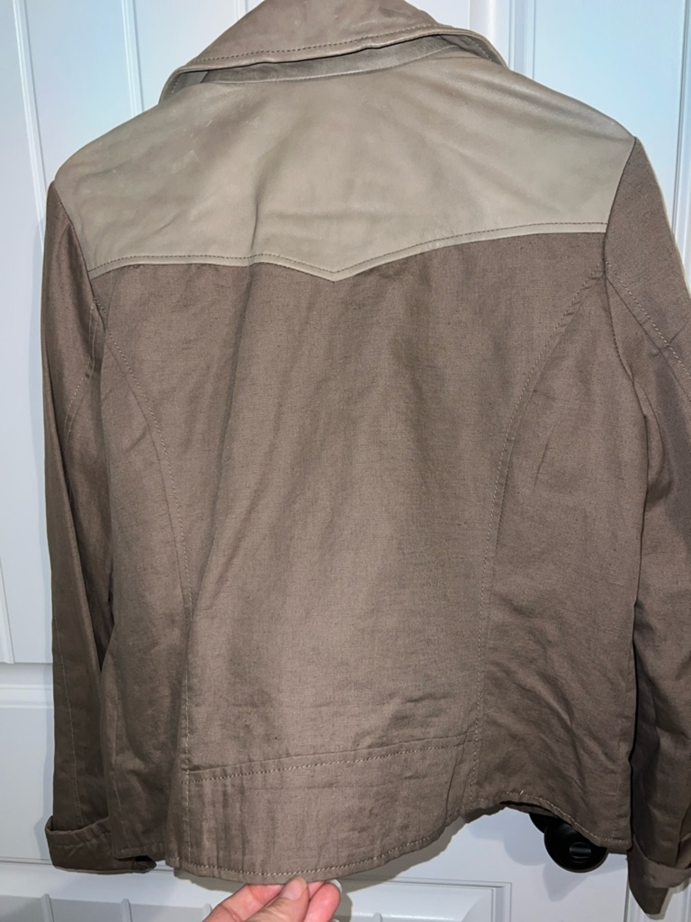 Lucky Brand Taupe and Brown Linen & Leather Moto Jacket size M - Picture 13 of 14